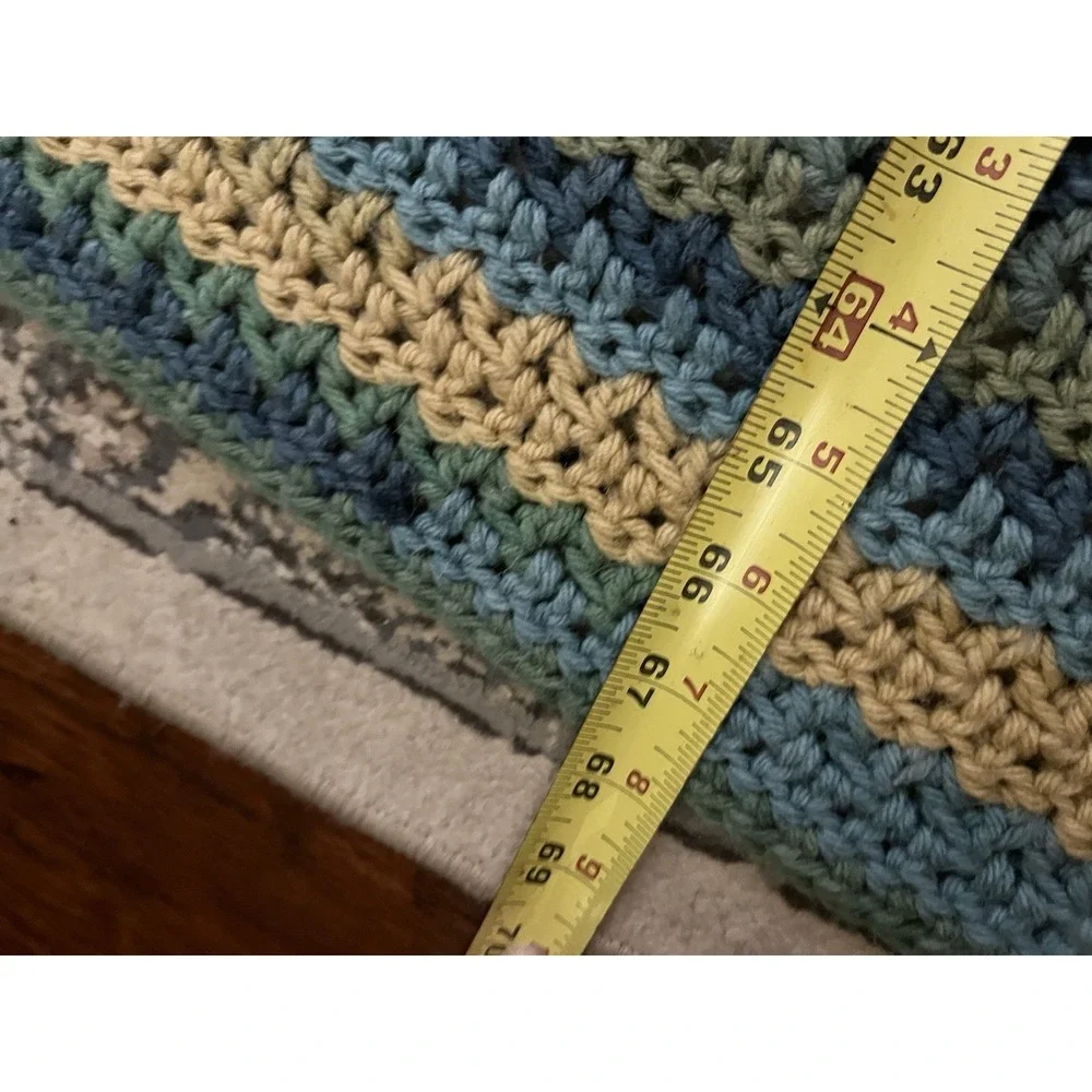 Handmade Crochet Throw Blanket: Bohemian Blue Green Afghan